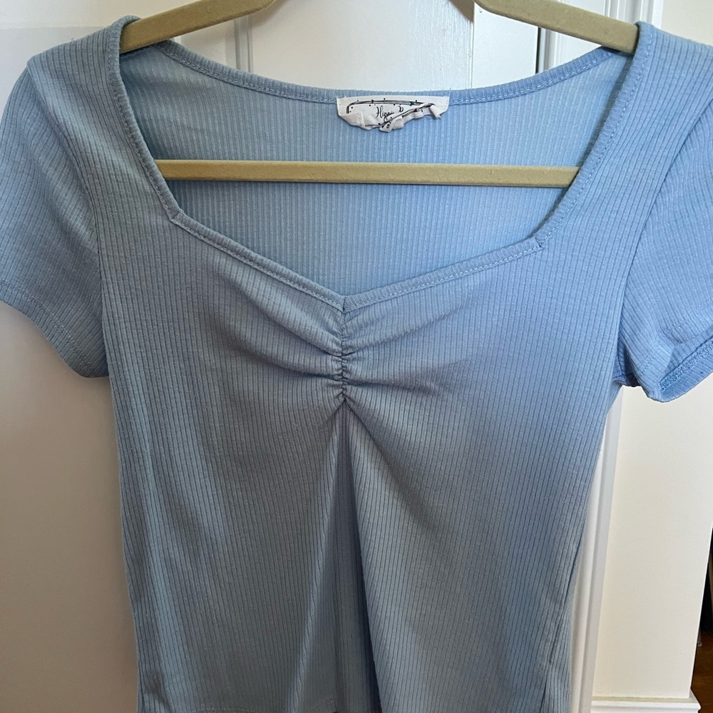 Hippie Rose Blue Fitted Ruched Short Sleeve Tee